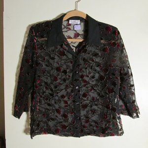 Clara S. Velvet on Sheer Blouse